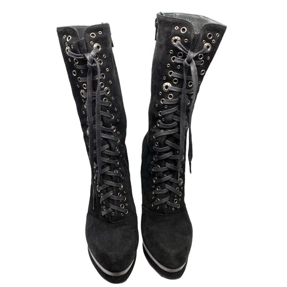 Stuart Weitzman IW 91725 Suede Inner Zip Platform Stiletto Booties - Picture 6 of 11